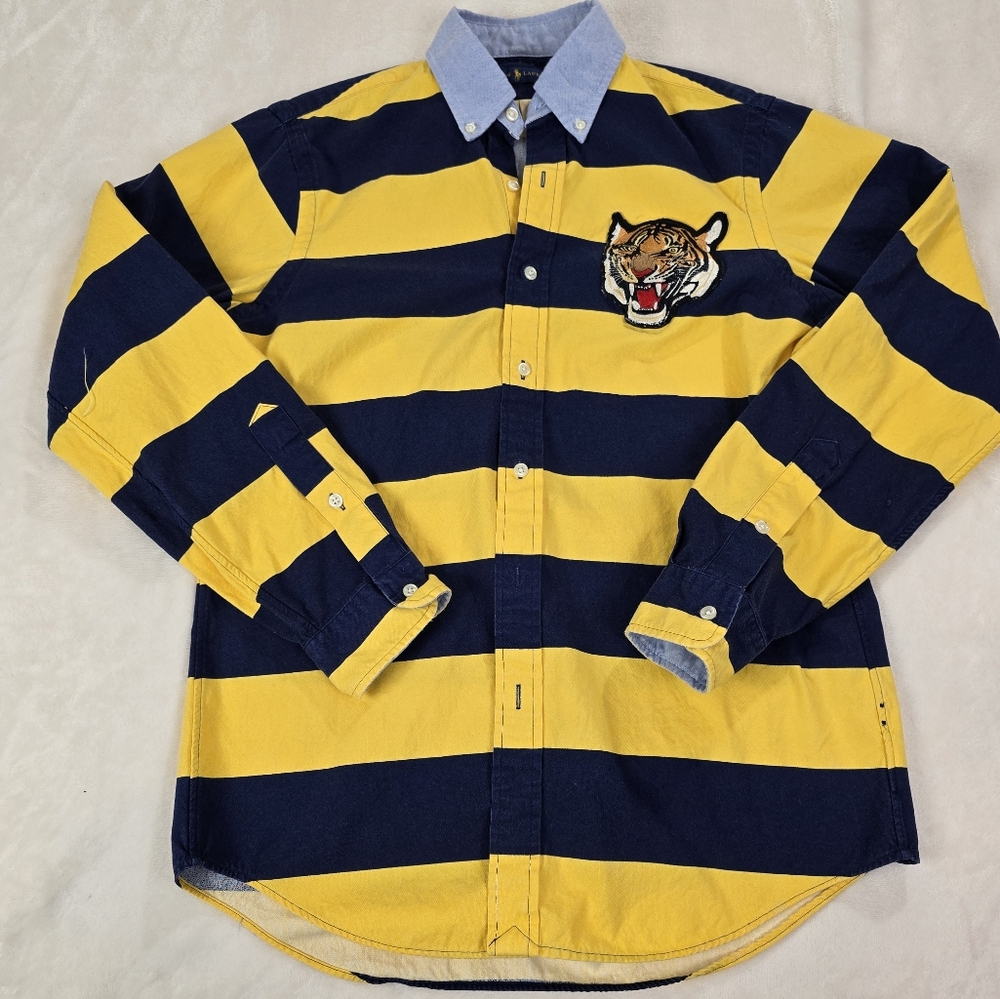 Polo by Ralph Lauren Yellow and Blue Striped Shirt like new never worn,